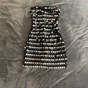 12th Tribe Black and Silver Sequin Strapless Dress